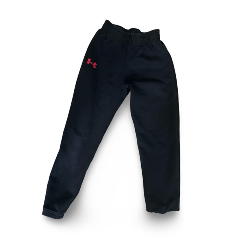 Under Armour Boys Sweatpants Size 7 Black Red Logo  Joggers